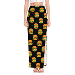 Cute Hamburger Pattern Print High Slit Maxi Skirt