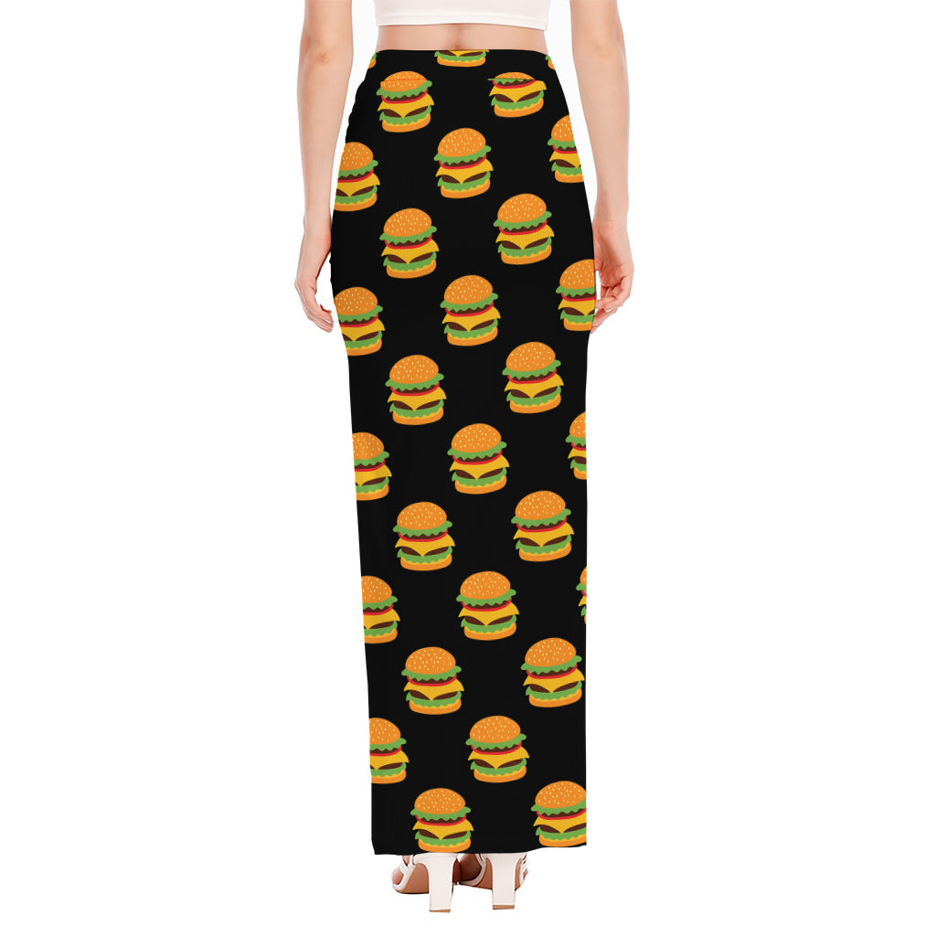 Cute Hamburger Pattern Print High Slit Maxi Skirt