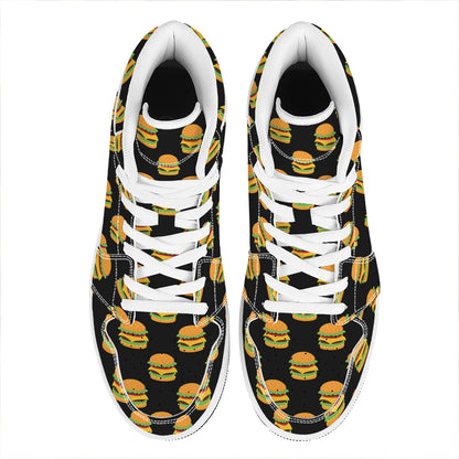 Cute Hamburger Pattern Print High Top Leather Sneakers