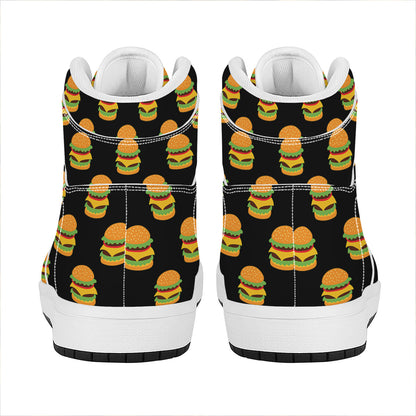 Cute Hamburger Pattern Print High Top Leather Sneakers