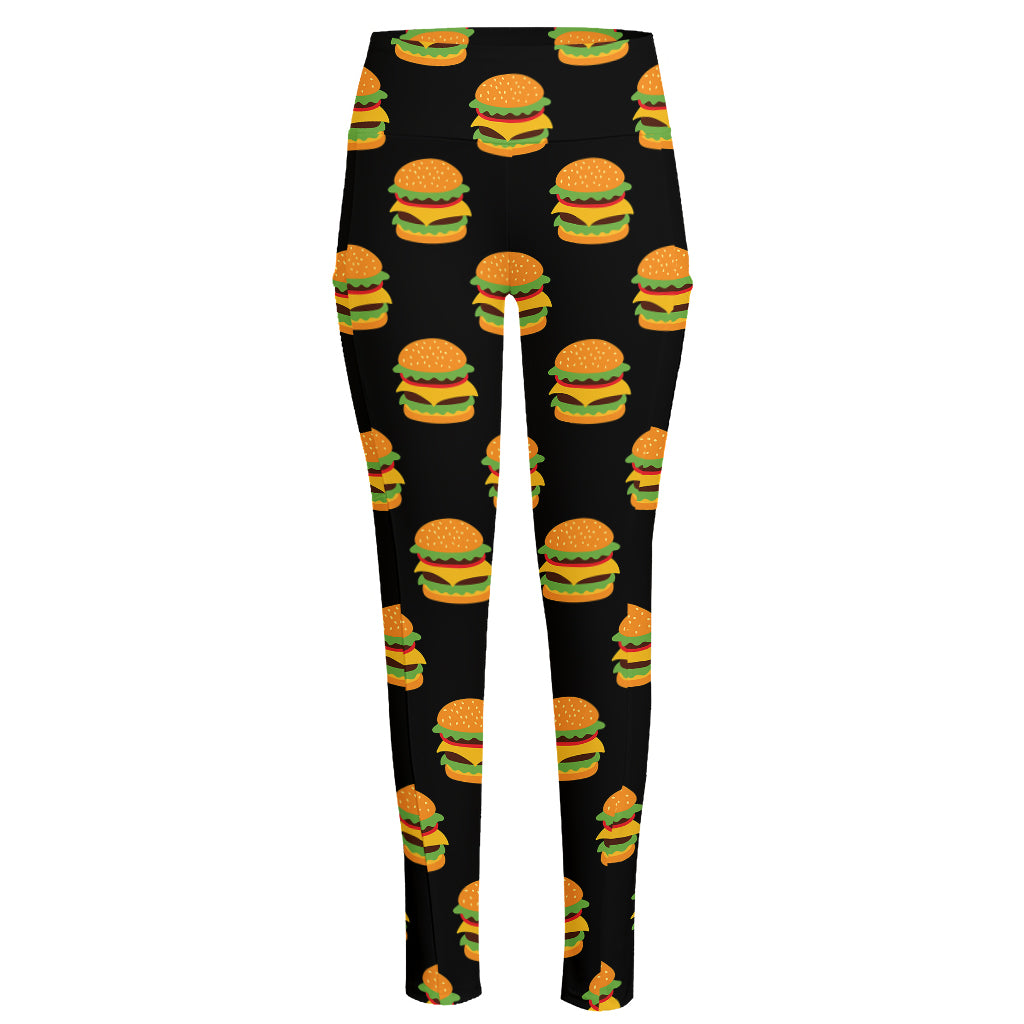 Cute Hamburger Pattern Print High-Waisted Pocket Leggings