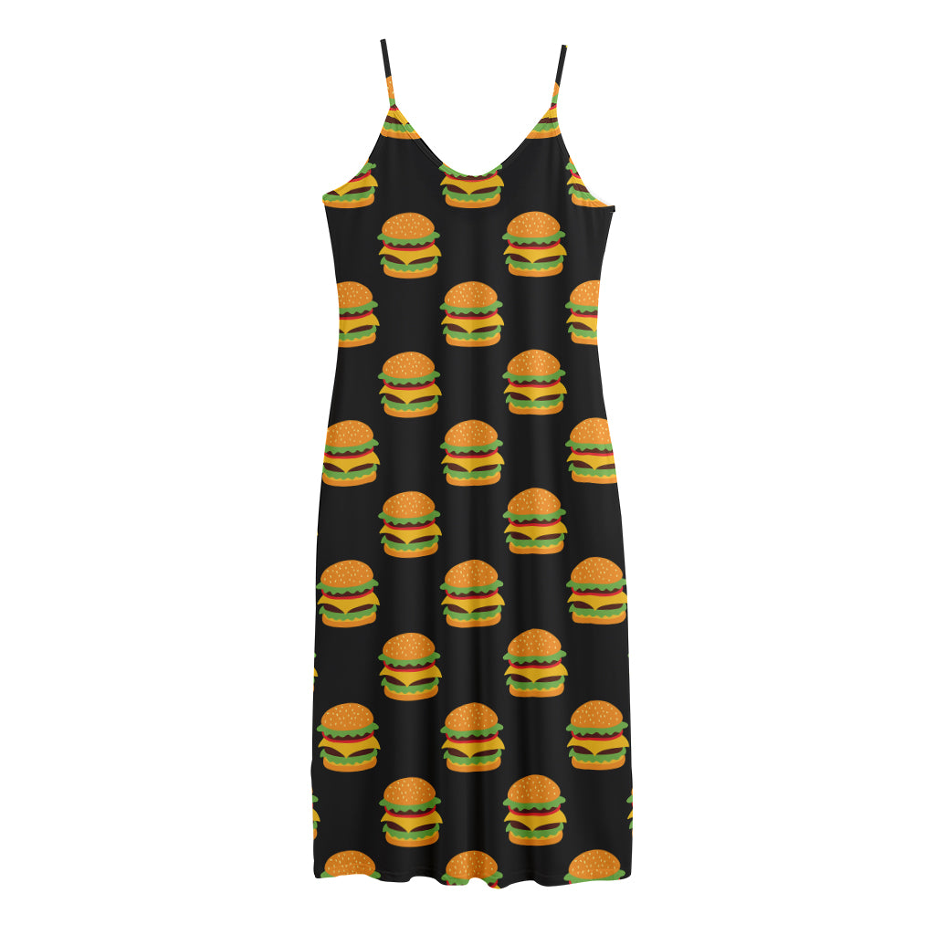 Cute Hamburger Pattern Print Jersey Midi Cami Dress