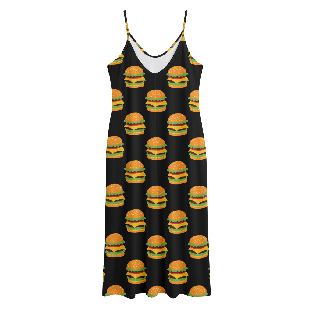 Cute Hamburger Pattern Print Jersey Midi Cami Dress