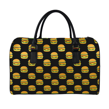 Cute Hamburger Pattern Print Leather Duffle Bag