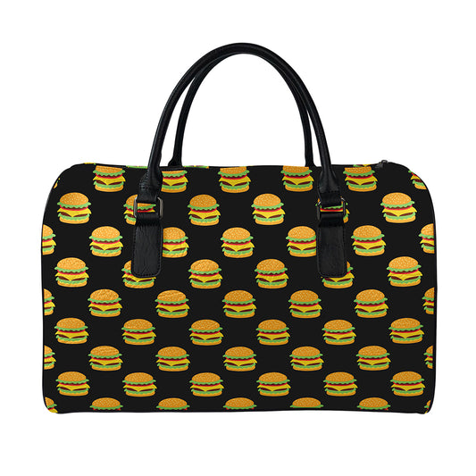 Cute Hamburger Pattern Print Leather Duffle Bag