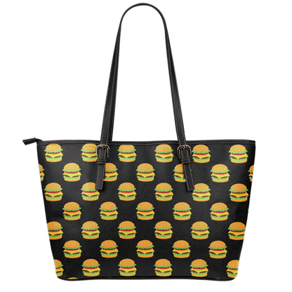 Cute Hamburger Pattern Print Leather Tote Bag