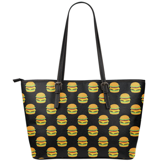 Cute Hamburger Pattern Print Leather Tote Bag