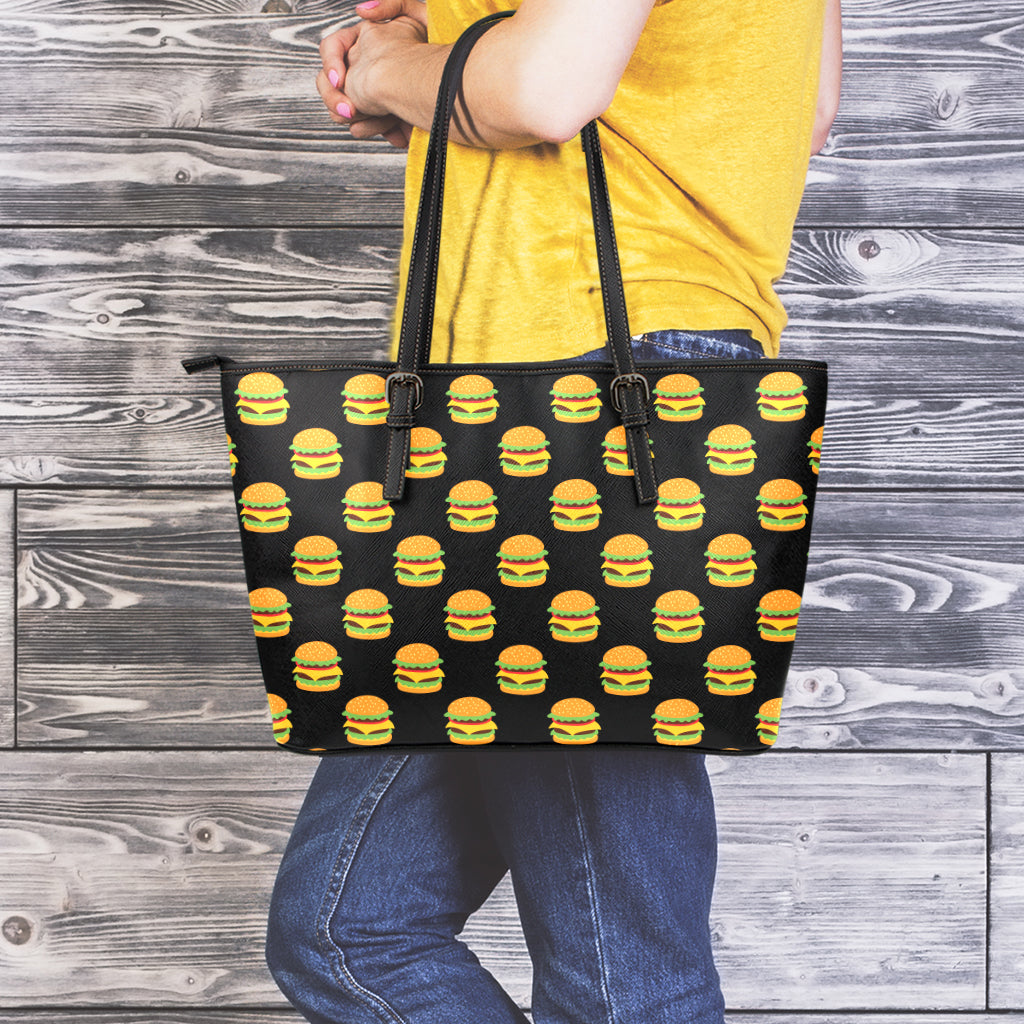 Cute Hamburger Pattern Print Leather Tote Bag