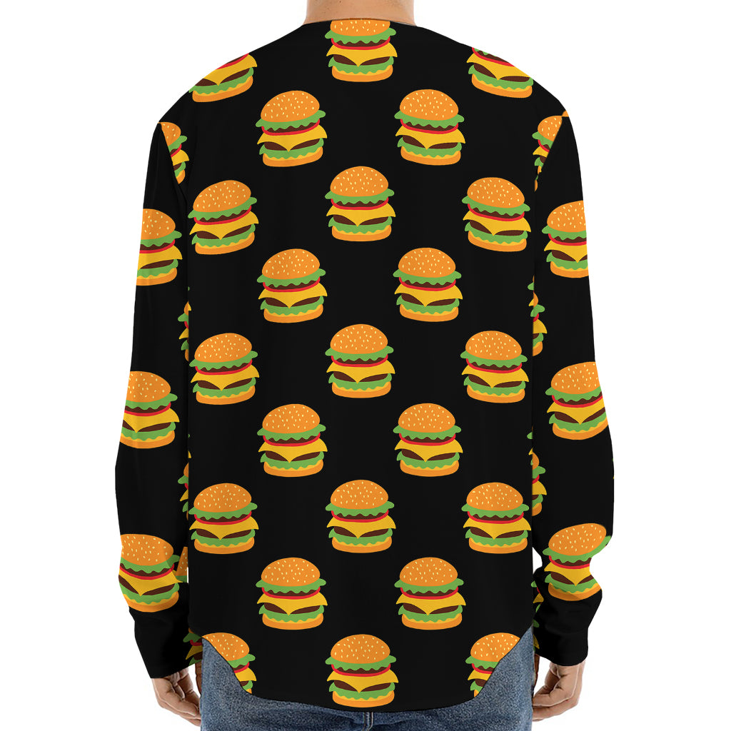 Cute Hamburger Pattern Print Long Sleeve Baseball Jersey