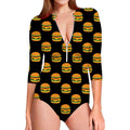 Cute Hamburger Pattern Print Long Sleeve Swimsuit