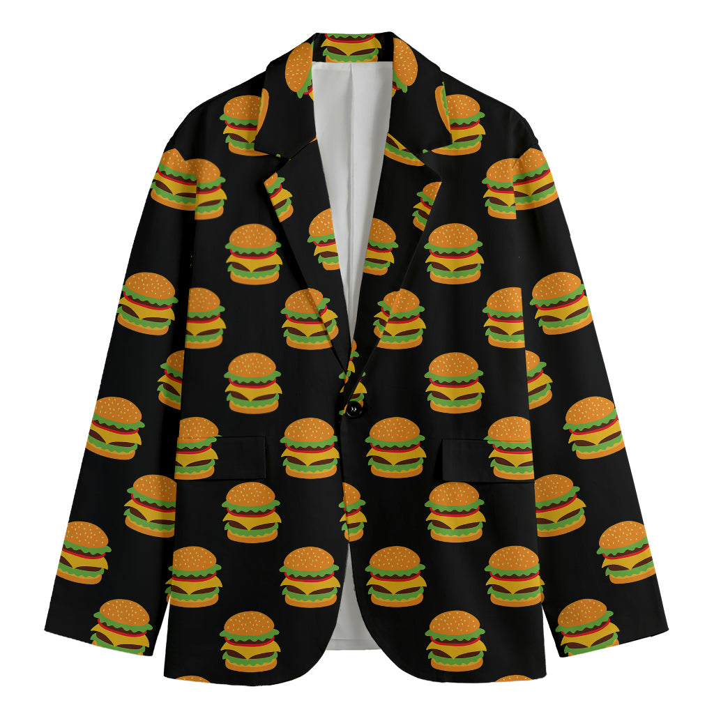 Cute Hamburger Pattern Print Men's Cotton Blazer