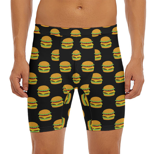 Cute Hamburger Pattern Print Men's Long Boxer Briefs