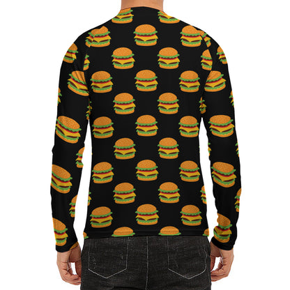 Cute Hamburger Pattern Print Men's Long Sleeve Rash Guard