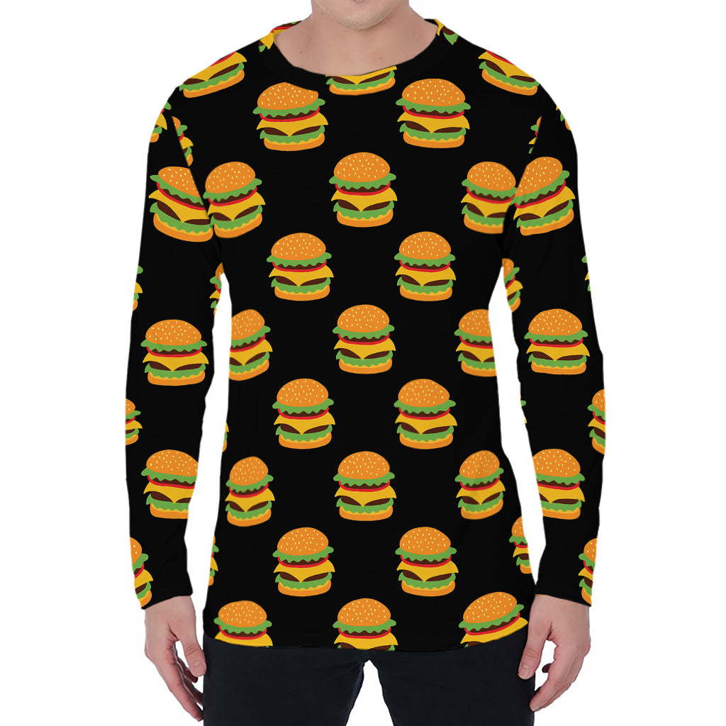 Cute Hamburger Pattern Print Men's Long Sleeve T-Shirt