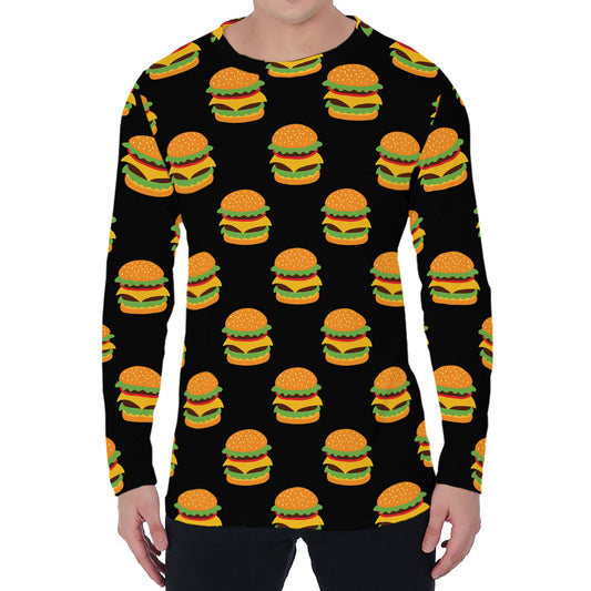 Cute Hamburger Pattern Print Men's Long Sleeve T-Shirt