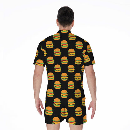 Cute Hamburger Pattern Print Men's Rompers