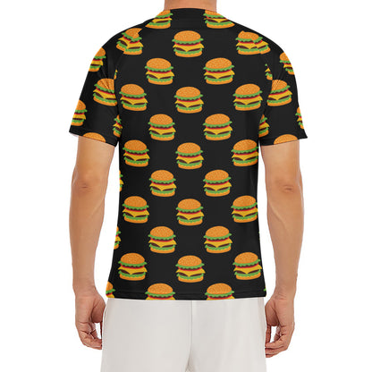 Cute Hamburger Pattern Print Men's Short Sleeve Rash Guard