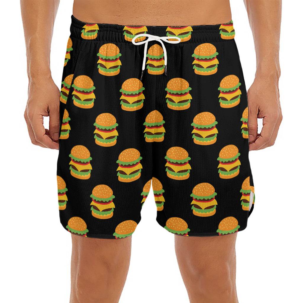 Cute Hamburger Pattern Print Men's Split Running Shorts