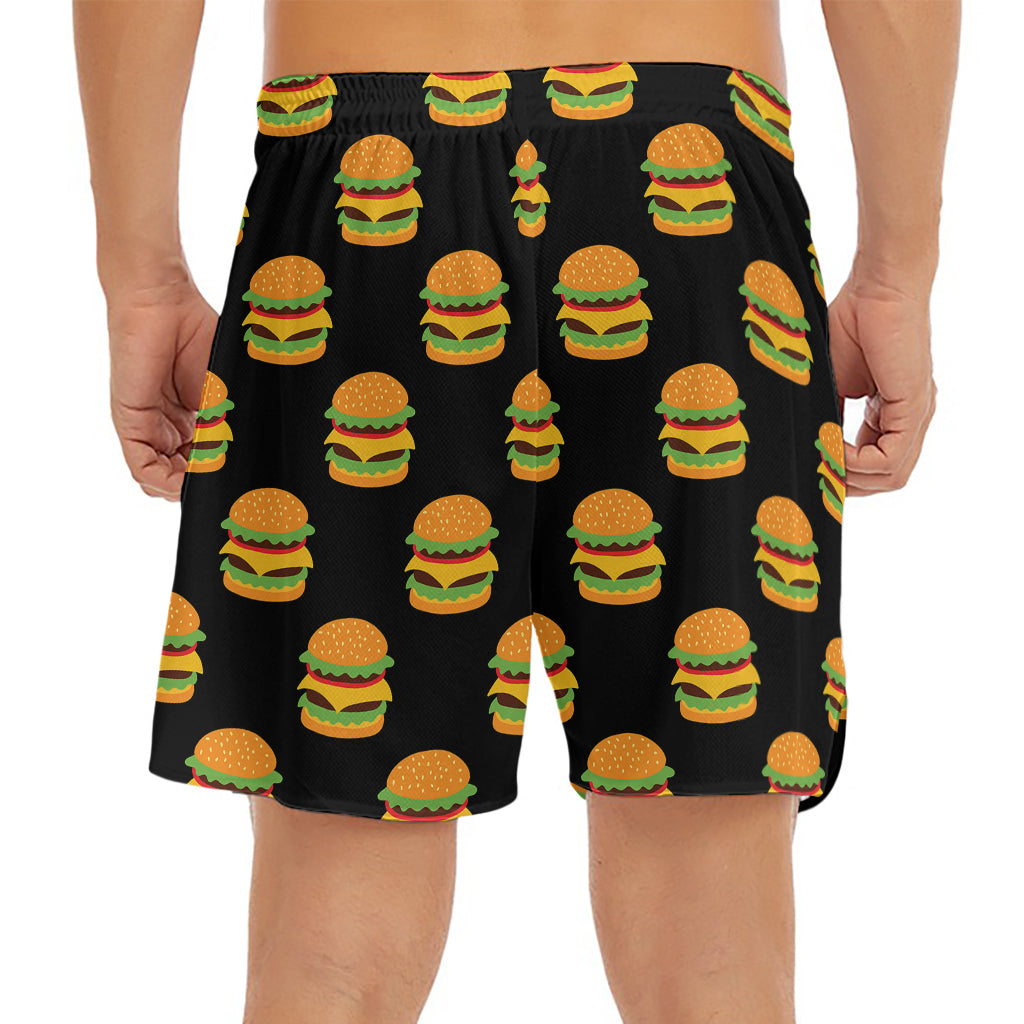 Cute Hamburger Pattern Print Men's Split Running Shorts