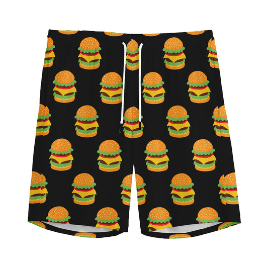 Cute Hamburger Pattern Print Men's Sports Shorts