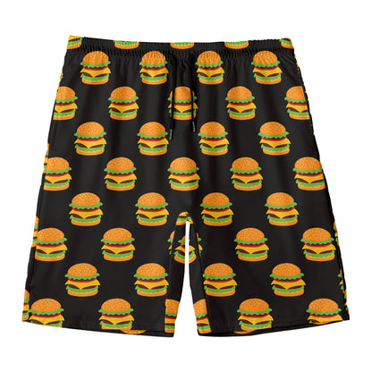Cute Hamburger Pattern Print Men's Swim Trunks