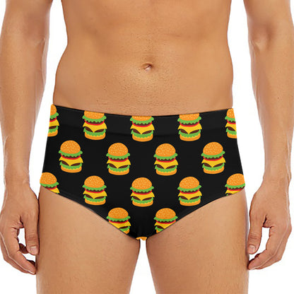 Cute Hamburger Pattern Print Men's Triangle Swim Briefs