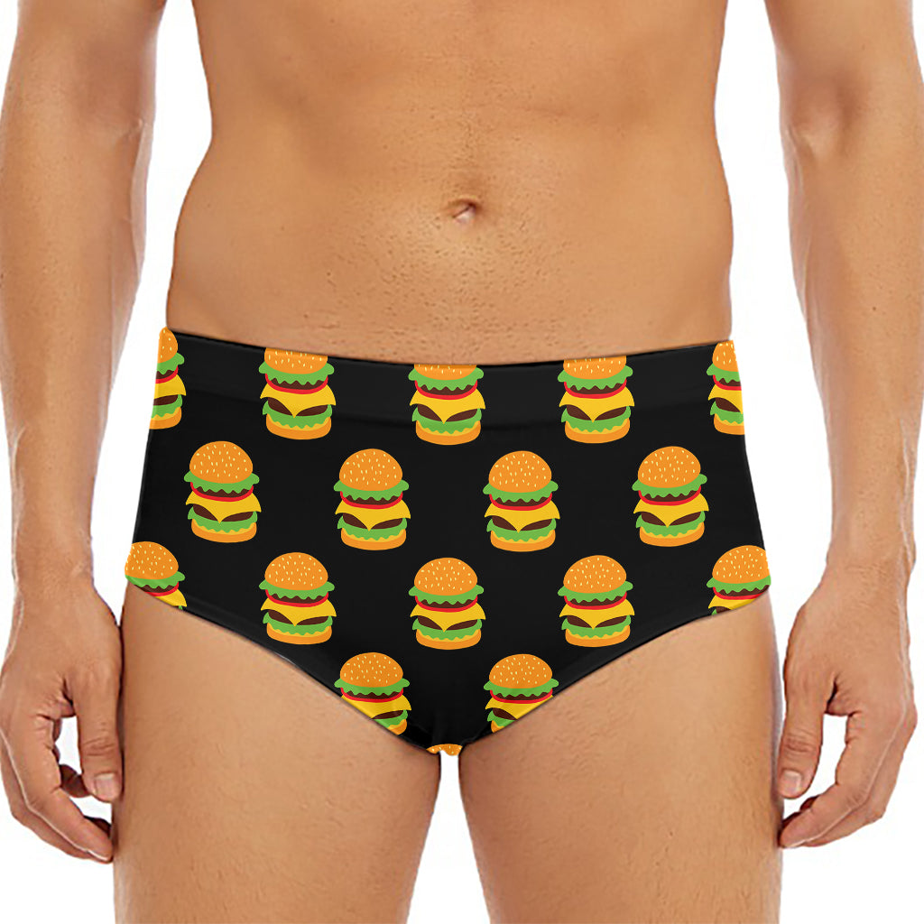 Cute Hamburger Pattern Print Men's Triangle Swim Briefs