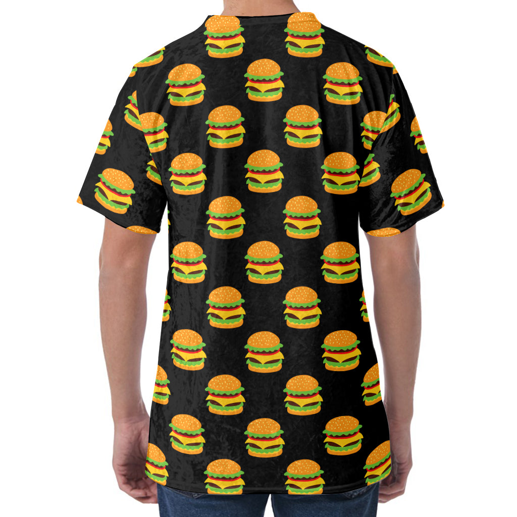Cute Hamburger Pattern Print Men's Velvet T-Shirt