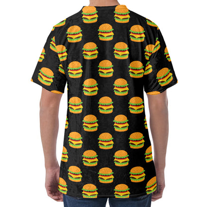 Cute Hamburger Pattern Print Men's Velvet T-Shirt