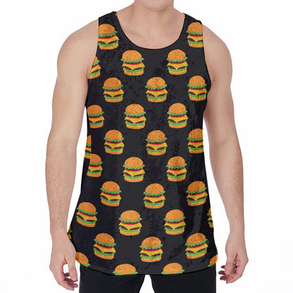 Cute Hamburger Pattern Print Men's Velvet Tank Top