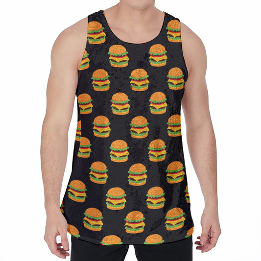 Cute Hamburger Pattern Print Men's Velvet Tank Top
