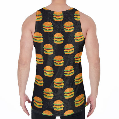 Cute Hamburger Pattern Print Men's Velvet Tank Top