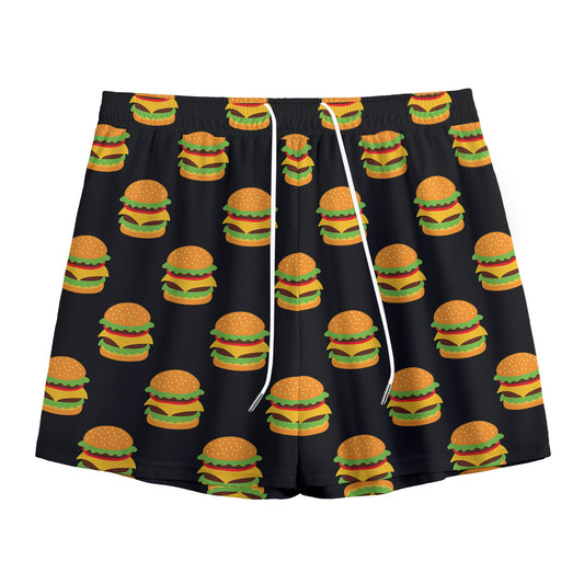 Cute Hamburger Pattern Print Mesh Shorts