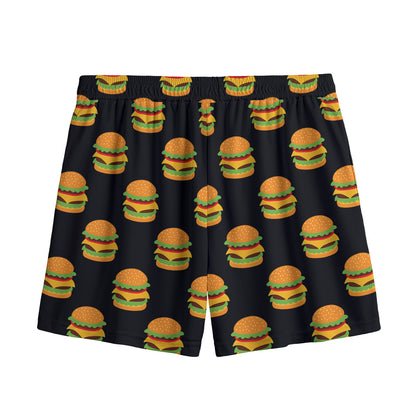 Cute Hamburger Pattern Print Mesh Shorts