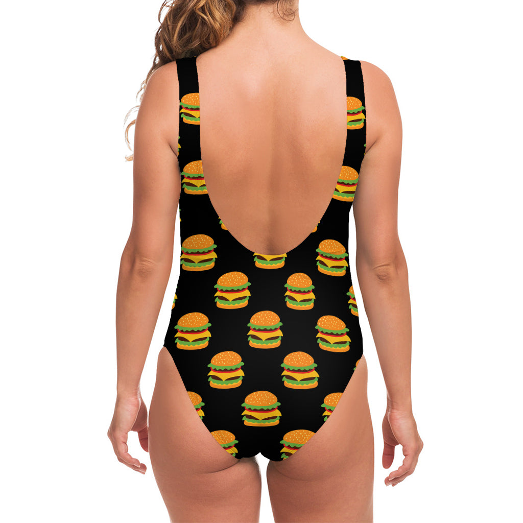 Cute Hamburger Pattern Print One Piece Swimsuit