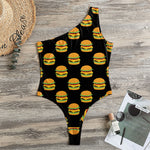 Cute Hamburger Pattern Print One Shoulder Bodysuit