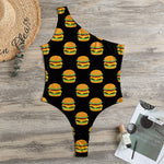 Cute Hamburger Pattern Print One Shoulder Bodysuit