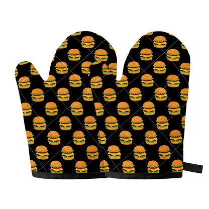 Cute Hamburger Pattern Print Oven Mitts