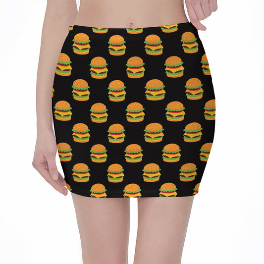 Cute Hamburger Pattern Print Pencil Mini Skirt