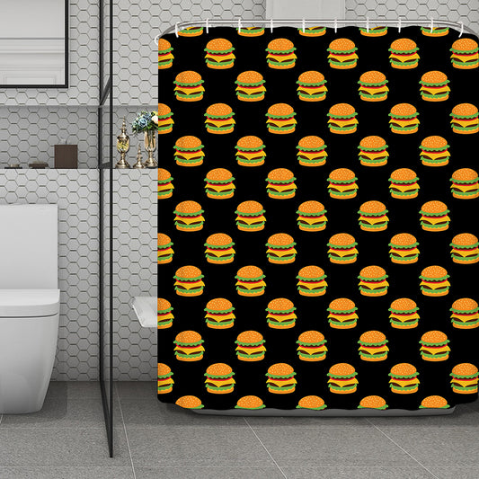 Cute Hamburger Pattern Print Polyester Shower Curtain