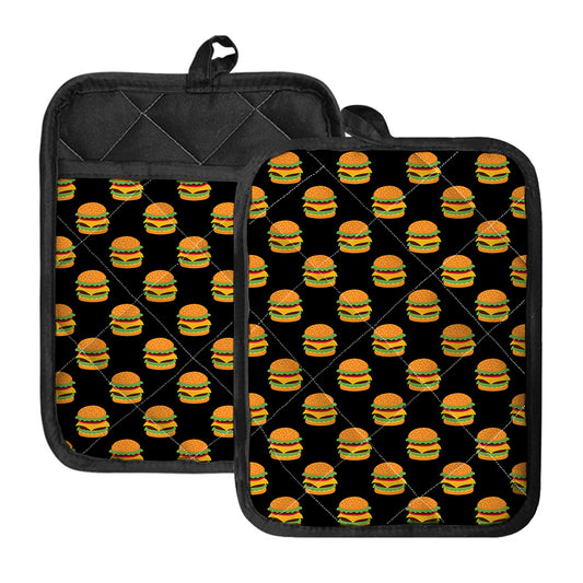 Cute Hamburger Pattern Print Pot Holders With Pocket