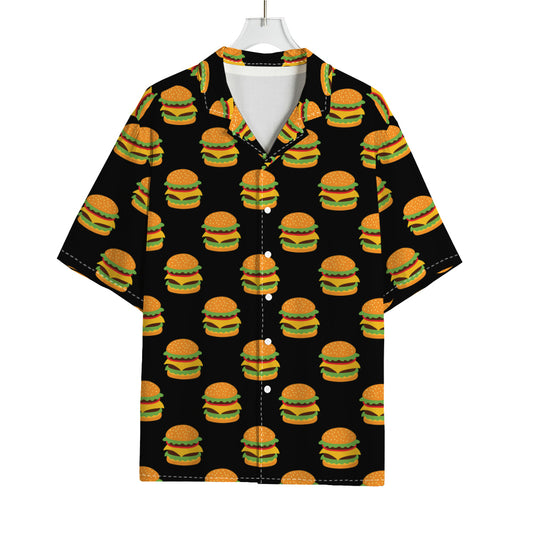 Cute Hamburger Pattern Print Rayon Hawaiian Shirt