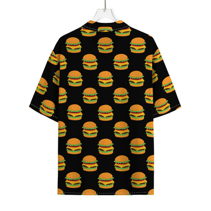Cute Hamburger Pattern Print Rayon Hawaiian Shirt