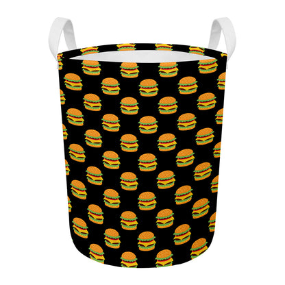 Cute Hamburger Pattern Print Round Laundry Basket