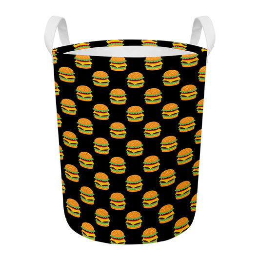 Cute Hamburger Pattern Print Round Laundry Basket
