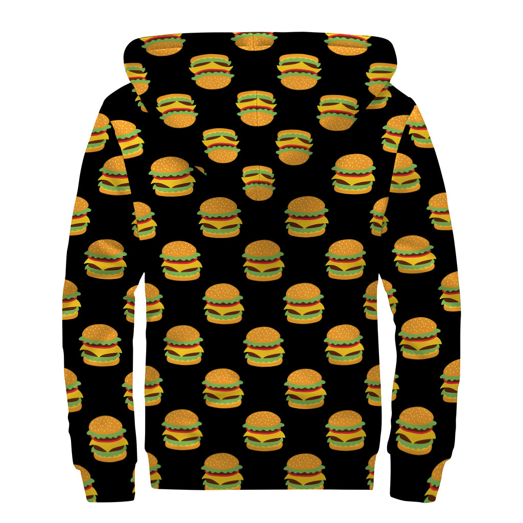 Cute Hamburger Pattern Print Sherpa Lined Zip Up Hoodie