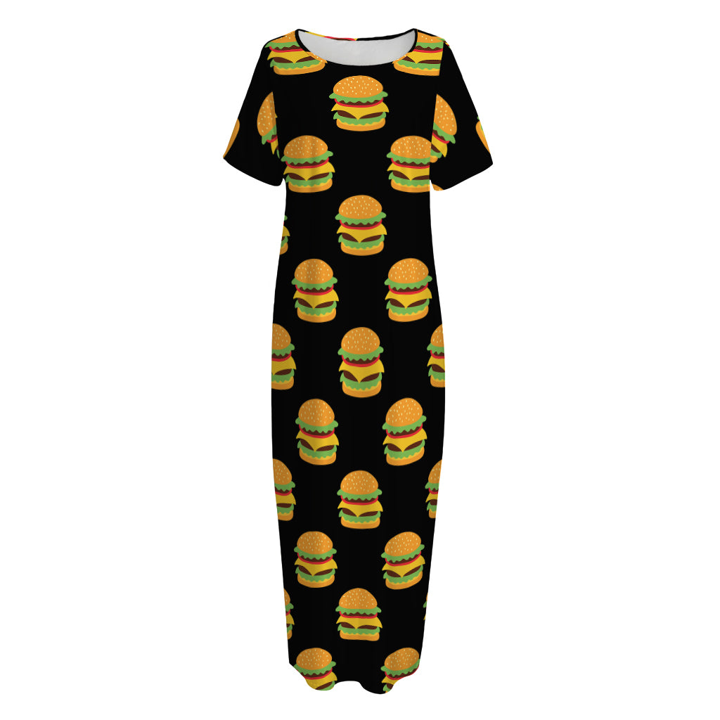 Cute Hamburger Pattern Print Short Sleeve Long Nightdress