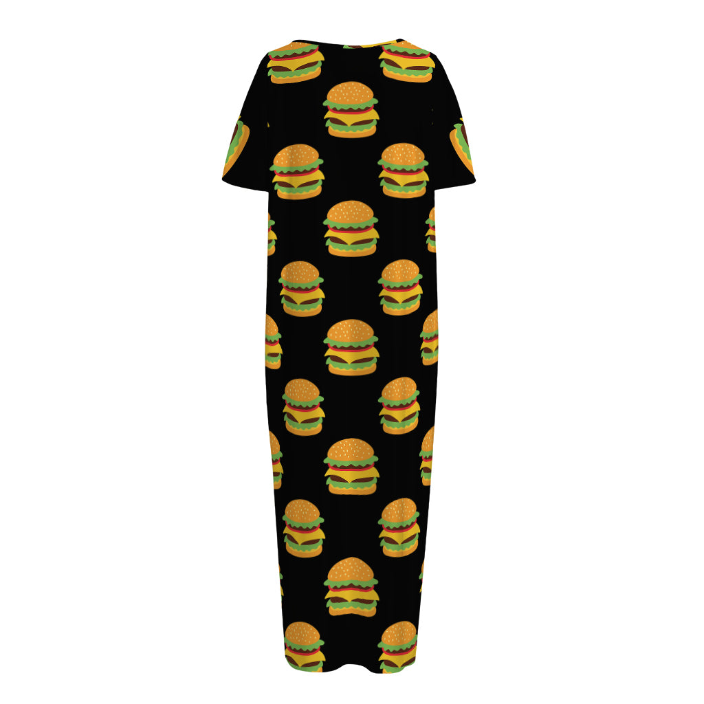 Cute Hamburger Pattern Print Short Sleeve Long Nightdress