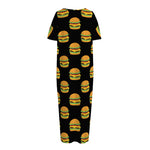 Cute Hamburger Pattern Print Short Sleeve Long Nightdress