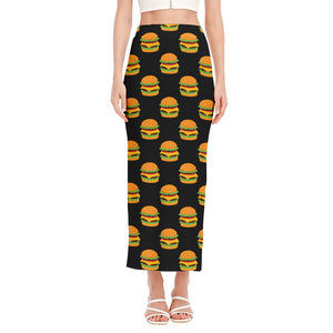 Cute Hamburger Pattern Print Side Slit Maxi Skirt